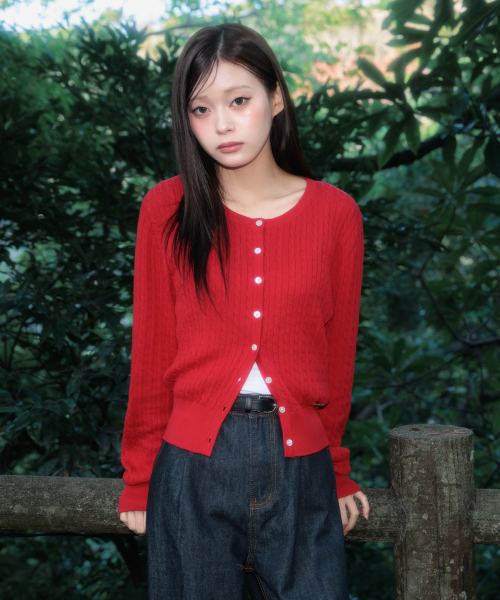 ROSEFRANTZ（ロゼフランツ）の「Cable Knit Basic Cardigan [Rose Red]（カーディガン/ボレロ・レディース・レッド・OS）」の2枚目の写真