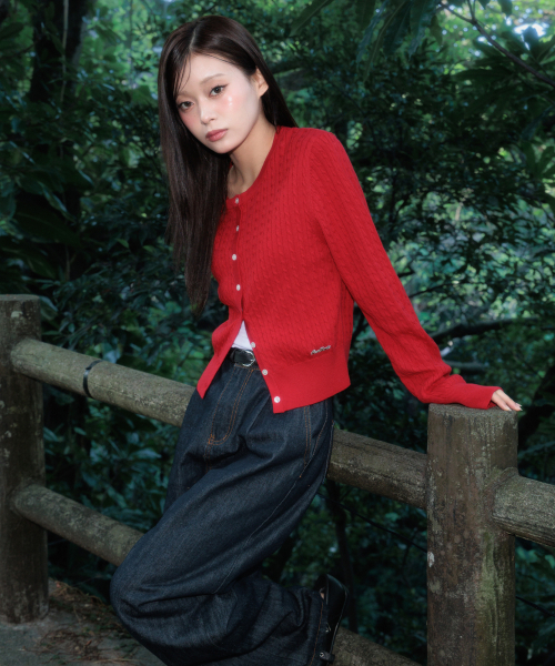 ROSEFRANTZ（ロゼフランツ）の「Cable Knit Basic Cardigan [Rose Red]（カーディガン/ボレロ・レディース・レッド・OS）」の13枚目の写真