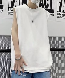 link lot（リンクロット）の「【ブローチ付き】クロスモチーフブローチ付ノースリーブT（Tシャツ/カットソー）」