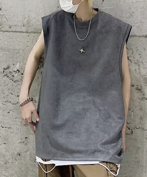 link lot（リンクロット）の「【ブローチ付き】クロスモチーフブローチ付ノースリーブT（Tシャツ/カットソー・メンズ・ダークグレー/ホワイト/ブラック・M/L）」の3枚目の写真