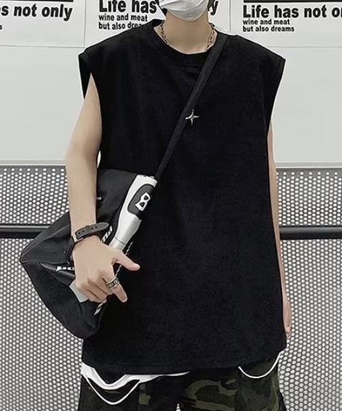 link lot（リンクロット）の「【ブローチ付き】クロスモチーフブローチ付ノースリーブT（Tシャツ/カットソー・メンズ・ダークグレー/ホワイト/ブラック・M/L）」の2枚目の写真