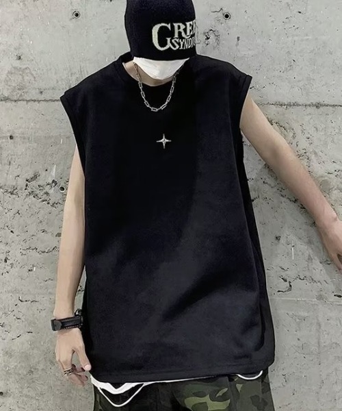 link lot（リンクロット）の「【ブローチ付き】クロスモチーフブローチ付ノースリーブT（Tシャツ/カットソー・メンズ・ダークグレー/ホワイト/ブラック・M/L）」の7枚目の写真