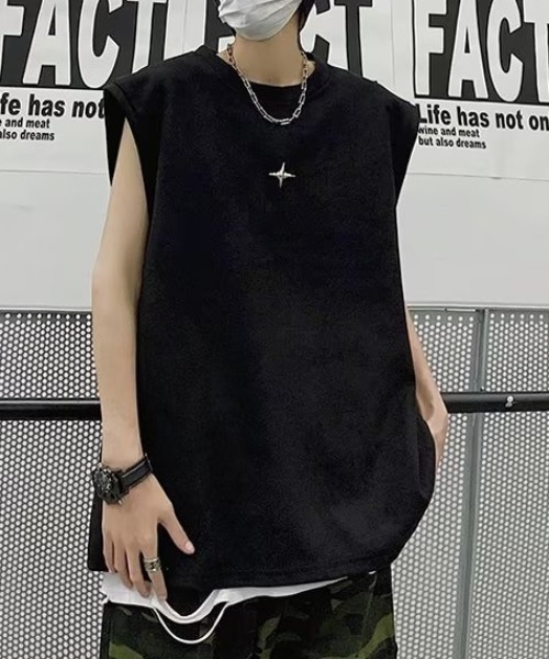 link lot（リンクロット）の「【ブローチ付き】クロスモチーフブローチ付ノースリーブT（Tシャツ/カットソー・メンズ・ダークグレー/ホワイト/ブラック・M/L）」の9枚目の写真