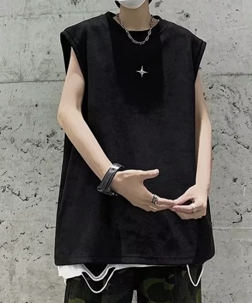 link lot（リンクロット）の「【ブローチ付き】クロスモチーフブローチ付ノースリーブT（Tシャツ/カットソー・メンズ・ダークグレー/ホワイト/ブラック・M/L）」の8枚目の写真