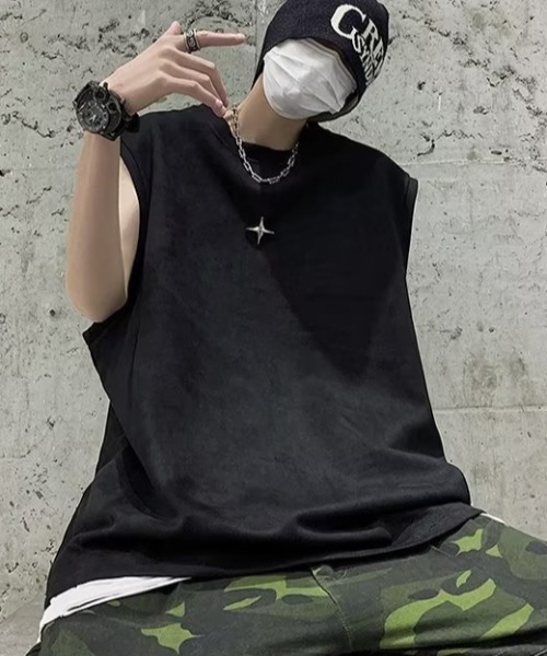 link lot（リンクロット）の「【ブローチ付き】クロスモチーフブローチ付ノースリーブT（Tシャツ/カットソー・メンズ・ダークグレー/ホワイト/ブラック・M/L）」の10枚目の写真