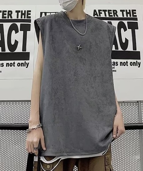 link lot（リンクロット）の「【ブローチ付き】クロスモチーフブローチ付ノースリーブT（Tシャツ/カットソー・メンズ・ダークグレー/ホワイト/ブラック・M/L）」の14枚目の写真