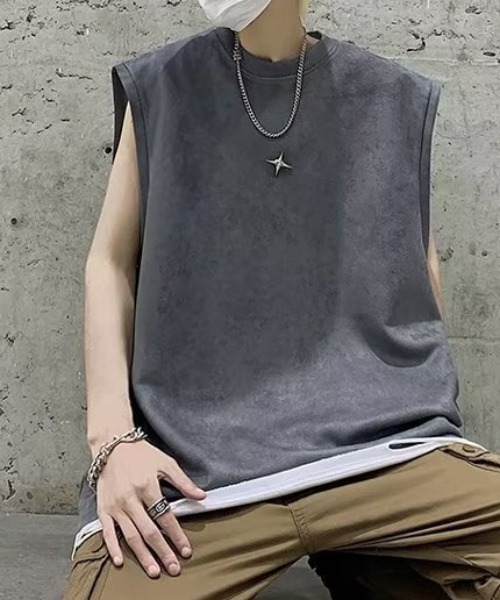 link lot（リンクロット）の「【ブローチ付き】クロスモチーフブローチ付ノースリーブT（Tシャツ/カットソー・メンズ・ダークグレー/ホワイト/ブラック・M/L）」の13枚目の写真
