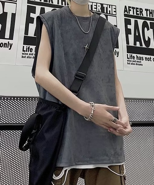 link lot（リンクロット）の「【ブローチ付き】クロスモチーフブローチ付ノースリーブT（Tシャツ/カットソー・メンズ・ダークグレー/ホワイト/ブラック・M/L）」の11枚目の写真