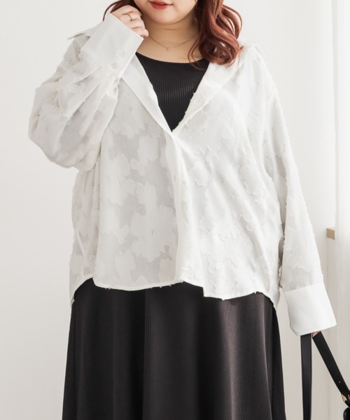 CLETTE（クレット）の「CLETTEオリジナルニュアンスジャガードシャツ（シャツ/ブラウス・レディース・オフホワイト/イエロー/ブラウン・4L/3L/LL）」の2枚目の写真