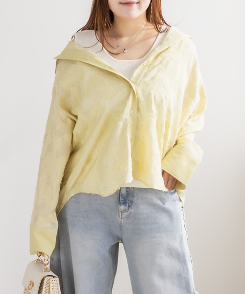 CLETTE（クレット）の「CLETTEオリジナルニュアンスジャガードシャツ（シャツ/ブラウス・レディース・オフホワイト/イエロー/ブラウン・4L/3L/LL）」の3枚目の写真