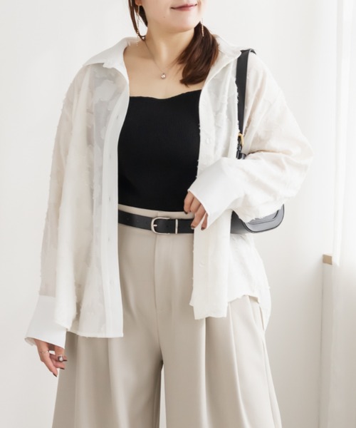 CLETTE（クレット）の「CLETTEオリジナルニュアンスジャガードシャツ（シャツ/ブラウス・レディース・オフホワイト/イエロー/ブラウン・4L/3L/LL）」の4枚目の写真
