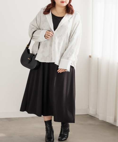 CLETTE（クレット）の「CLETTEオリジナルニュアンスジャガードシャツ（シャツ/ブラウス・レディース・オフホワイト/イエロー/ブラウン・4L/3L/LL）」の6枚目の写真