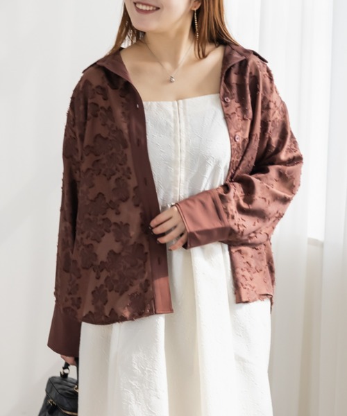 CLETTE（クレット）の「CLETTEオリジナルニュアンスジャガードシャツ（シャツ/ブラウス・レディース・オフホワイト/イエロー/ブラウン・4L/3L/LL）」の8枚目の写真