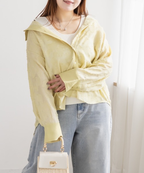 CLETTE（クレット）の「CLETTEオリジナルニュアンスジャガードシャツ（シャツ/ブラウス・レディース・オフホワイト/イエロー/ブラウン・4L/3L/LL）」の12枚目の写真