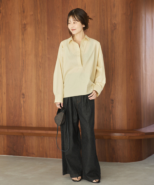 plage(プラージュ)の「linen mix tuck デニムパンツ(デニムパンツ・レディース・ブラック・34/36/38)」の2枚目の写真