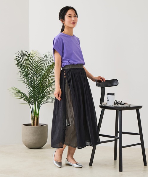 fort point（フォーポイント）の「【C-FORT POINT/フォートポイント】【ウエストゴム仕様でリラックスした履き心地】インド綿 無地パンツスカート レイヤードスタイル ゆったりシルエット サイドスリット（スカート・レディース・グレー/グレイッシュブルー/ネイビー/パープル/ブラック・FREE）」の9枚目の写真