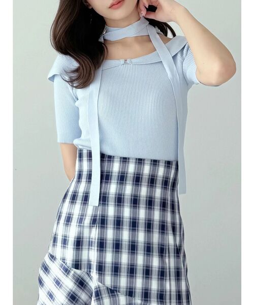 MERCURYDUO（マーキュリーデュオ）の「2wayチョーカーネックニット（ニット/セーター・レディース・ブラック/ライトブルー/グリーン・FREE）」の3枚目の写真