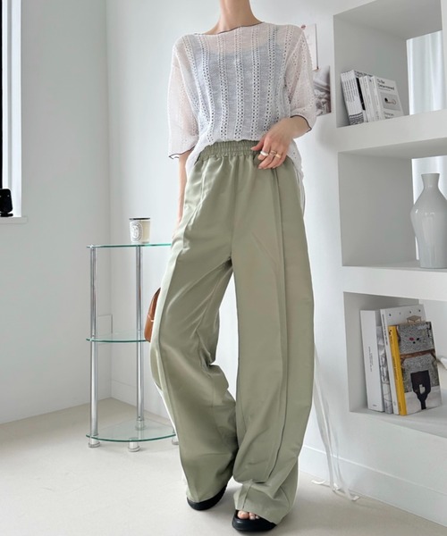 umune(ウムネ)の「トラックパンツ ワイドパンツ サイドライン レースアップ リボンデザイン スポーティー ストリート 個性的 ボトムス 夏(その他パンツ・レディース・グレイッシュベージュ/ライトグリーン/ブラック・M/S)」の8枚目の写真