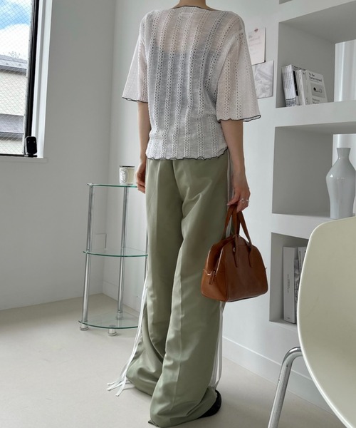 umune(ウムネ)の「トラックパンツ ワイドパンツ サイドライン レースアップ リボンデザイン スポーティー ストリート 個性的 ボトムス 夏(その他パンツ・レディース・グレイッシュベージュ/ライトグリーン/ブラック・M/S)」の10枚目の写真