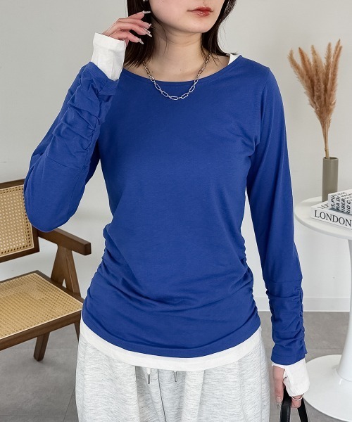 RCD(アールシーディー)の「フェイクレイヤードロングTシャツ(Tシャツ/カットソー・レディース・ワインレッド/ホワイト/モカ/チャコールグレー/杢グレー/ブラック/ブルーグリーン/カーキ/ネイビー/ロイヤルブルー・L/M/LL)」の9枚目の写真