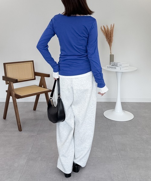 RCD(アールシーディー)の「フェイクレイヤードロングTシャツ(Tシャツ/カットソー・レディース・ワインレッド/ホワイト/モカ/チャコールグレー/杢グレー/ブラック/ブルーグリーン/カーキ/ネイビー/ロイヤルブルー・L/M/LL)」の12枚目の写真