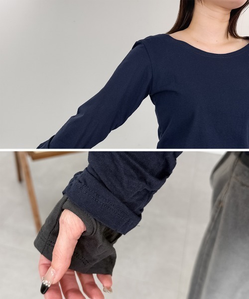 RCD(アールシーディー)の「フェイクレイヤードロングTシャツ(Tシャツ/カットソー・レディース・ワインレッド/ホワイト/モカ/チャコールグレー/杢グレー/ブラック/ブルーグリーン/カーキ/ネイビー/ロイヤルブルー・L/M/LL)」の17枚目の写真