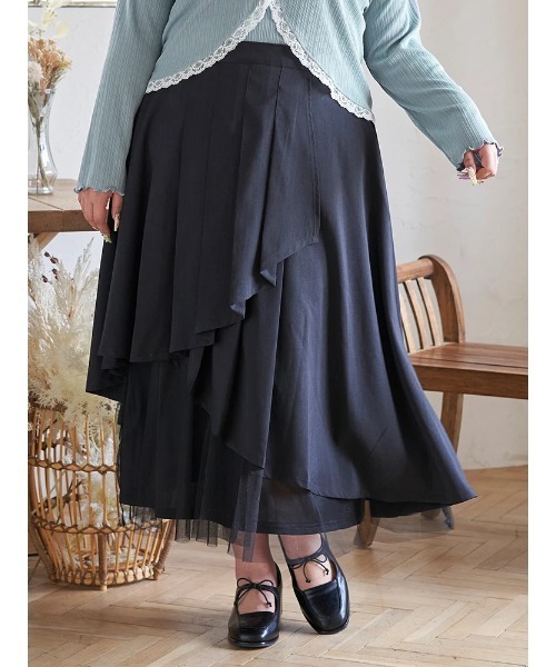 Re-J&SUPURE(リジェイアンドスプル)の「【大きいサイズ】【Kannaコラボ】プリーツ×チュールラッフルスカート(スカート・レディース・ブラック/グレー・XXXX-LARGE/XXX-LARGE/XX-LARGE)」の2枚目の写真