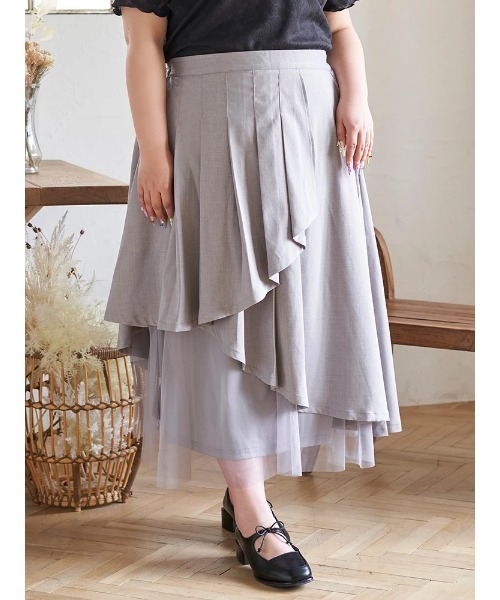 Re-J&SUPURE(リジェイアンドスプル)の「【大きいサイズ】【Kannaコラボ】プリーツ×チュールラッフルスカート(スカート・レディース・ブラック/グレー・XXXX-LARGE/XXX-LARGE/XX-LARGE)」の3枚目の写真