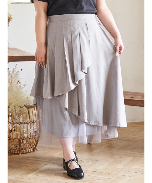 Re-J&SUPURE(リジェイアンドスプル)の「【大きいサイズ】【Kannaコラボ】プリーツ×チュールラッフルスカート(スカート・レディース・ブラック/グレー・XXXX-LARGE/XXX-LARGE/XX-LARGE)」の4枚目の写真
