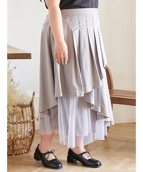 Re-J&SUPURE(リジェイアンドスプル)の「【大きいサイズ】【Kannaコラボ】プリーツ×チュールラッフルスカート(スカート・レディース・ブラック/グレー・XXXX-LARGE/XXX-LARGE/XX-LARGE)」の6枚目の写真