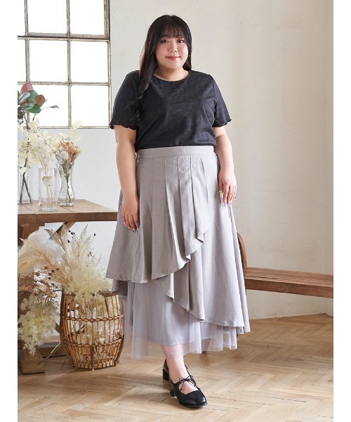 Re-J&SUPURE(リジェイアンドスプル)の「【大きいサイズ】【Kannaコラボ】プリーツ×チュールラッフルスカート(スカート・レディース・ブラック/グレー・XXXX-LARGE/XXX-LARGE/XX-LARGE)」の11枚目の写真