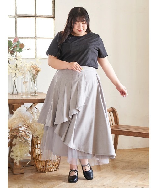 Re-J&SUPURE(リジェイアンドスプル)の「【大きいサイズ】【Kannaコラボ】プリーツ×チュールラッフルスカート(スカート・レディース・ブラック/グレー・XXXX-LARGE/XXX-LARGE/XX-LARGE)」の13枚目の写真