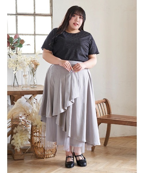 Re-J&SUPURE(リジェイアンドスプル)の「【大きいサイズ】【Kannaコラボ】プリーツ×チュールラッフルスカート(スカート・レディース・ブラック/グレー・XXXX-LARGE/XXX-LARGE/XX-LARGE)」の14枚目の写真