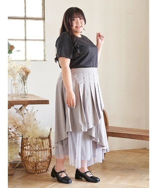 Re-J&SUPURE(リジェイアンドスプル)の「【大きいサイズ】【Kannaコラボ】プリーツ×チュールラッフルスカート(スカート・レディース・ブラック/グレー・XXXX-LARGE/XXX-LARGE/XX-LARGE)」の15枚目の写真