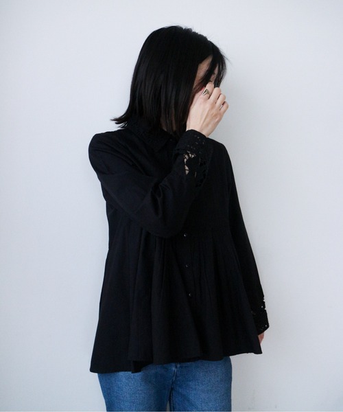 Pqran(クラン)の「カットワーク刺繍BL(シャツ/ブラウス・レディース・ブラック/オフホワイト・FREE)」の15枚目の写真