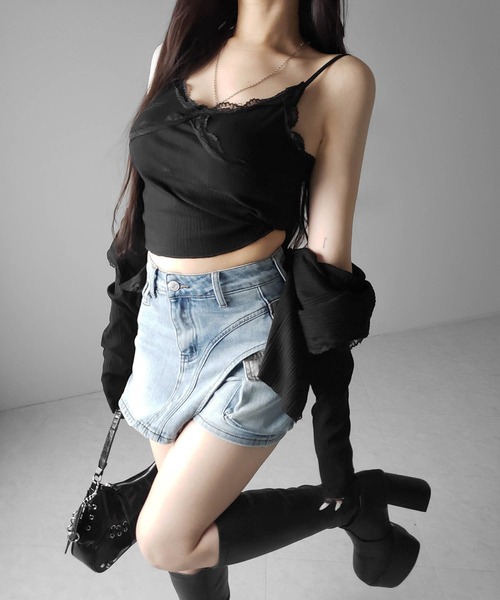 me+em select(ミームセレクト)の「※※【 2color / 4size 】カーゴポケットレイヤードデニムミニスカパン / cargo pocket layered denim mini skirt pants(デニムパンツ・レディース・ブルー/ブラック・MEDIUM/SMALL/X-LARGE/LARGE)」の18枚目の写真