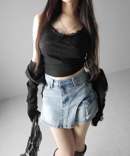 me+em select(ミームセレクト)の「※※【 2color / 4size 】カーゴポケットレイヤードデニムミニスカパン / cargo pocket layered denim mini skirt pants(デニムパンツ・レディース・ブルー/ブラック・MEDIUM/SMALL/X-LARGE/LARGE)」の19枚目の写真