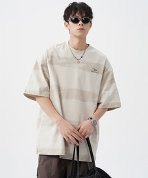 オーバーサイズワンポイント刺繍ボーダー柄Tシャツ