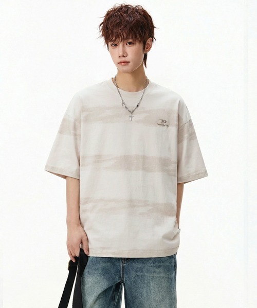 Ressaca(レサーカ)の「オーバーサイズワンポイント刺繍ボーダー柄Tシャツ(Tシャツ/カットソー・メンズ・アイボリー/グリーン/パープル・M/L/XL)」の21枚目の写真