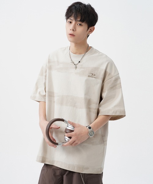 Ressaca(レサーカ)の「オーバーサイズワンポイント刺繍ボーダー柄Tシャツ(Tシャツ/カットソー・メンズ・アイボリー/グリーン/パープル・M/L/XL)」の11枚目の写真