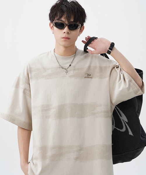Ressaca(レサーカ)の「オーバーサイズワンポイント刺繍ボーダー柄Tシャツ(Tシャツ/カットソー・メンズ・アイボリー/グリーン/パープル・M/L/XL)」の12枚目の写真