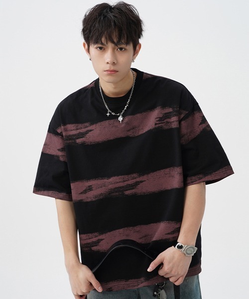 Ressaca(レサーカ)の「オーバーサイズワンポイント刺繍ボーダー柄Tシャツ(Tシャツ/カットソー・メンズ・アイボリー/グリーン/パープル・M/L/XL)」の22枚目の写真