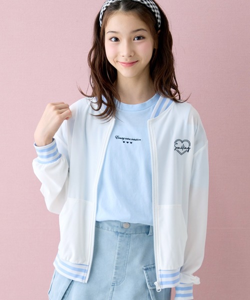Amourire girl(アムリールガール)の「配色ライン ジップアップ ブルゾン パーカー 3色展開(UV対策/紫外線対策)(パーカー・キッズ・ライトパープル/ホワイト/ブラック・150cm/140cm/130cm/160cm)」の15枚目の写真