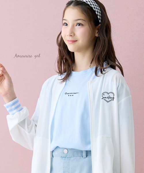 Amourire girl(アムリールガール)の「配色ライン ジップアップ ブルゾン パーカー 3色展開(UV対策/紫外線対策)(パーカー・キッズ・ライトパープル/ホワイト/ブラック・150cm/140cm/130cm/160cm)」の16枚目の写真