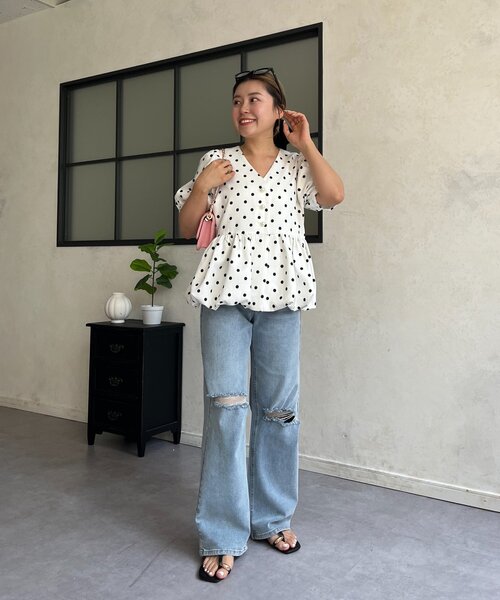 prose verse(プロズヴェール)の「【MOMO】ダメージストレッチストレートデニム(デニムパンツ・レディース・ブルー/ブラック・TM/TL/MEDIUM/LARGE/PM/PL)」の10枚目の写真