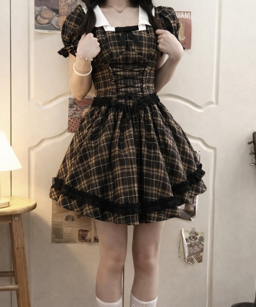 lulufa(ルルファ)の「配色チェックミニワンピース(ワンピース・レディース・ブラック系・FREE)」の5枚目の写真