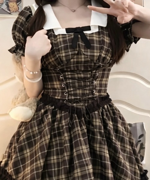 lulufa(ルルファ)の「配色チェックミニワンピース(ワンピース・レディース・ブラック系・FREE)」の3枚目の写真