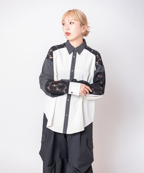 OSMOSIS（オズモーシス）の「レース切替シャツブラウス（シャツ/ブラウス・レディース・ベージュ/ブルー/アイボリー・ONE SIZE）」の9枚目の写真