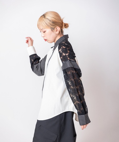 OSMOSIS（オズモーシス）の「レース切替シャツブラウス（シャツ/ブラウス・レディース・ベージュ/ブルー/アイボリー・ONE SIZE）」の10枚目の写真