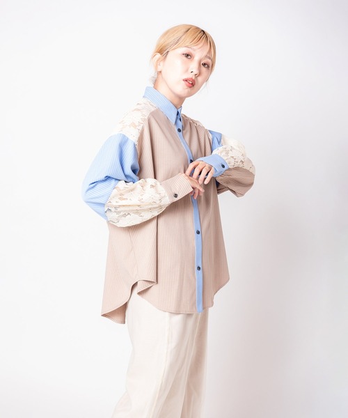 OSMOSIS（オズモーシス）の「レース切替シャツブラウス（シャツ/ブラウス・レディース・ベージュ/ブルー/アイボリー・ONE SIZE）」の15枚目の写真